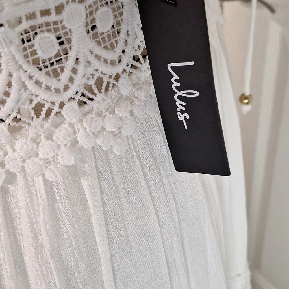 Lulus Spanish Sun White Sleeveless Tiered Lace Maxi Dress Sz XL NWT_5